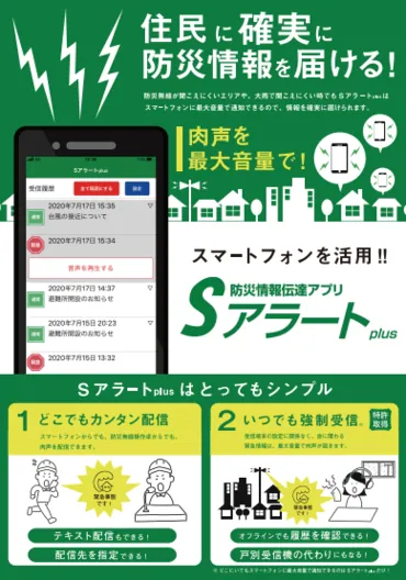 防災情報伝達アプリ「Sアラートplus」